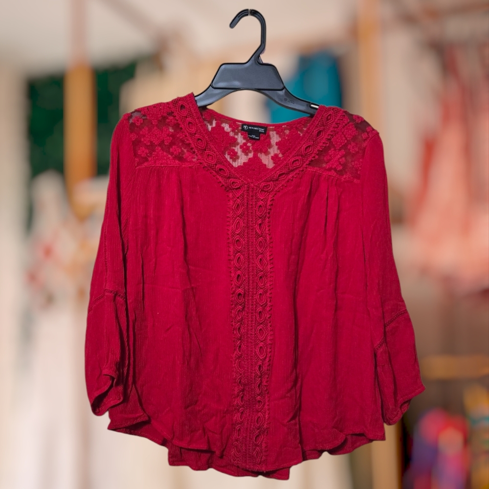 News Directions women's Red Lace Detail Top
